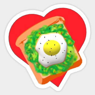 Avocado Toast Lovers Toast with Egg on a Bright Red Heart. (White Background) Sticker